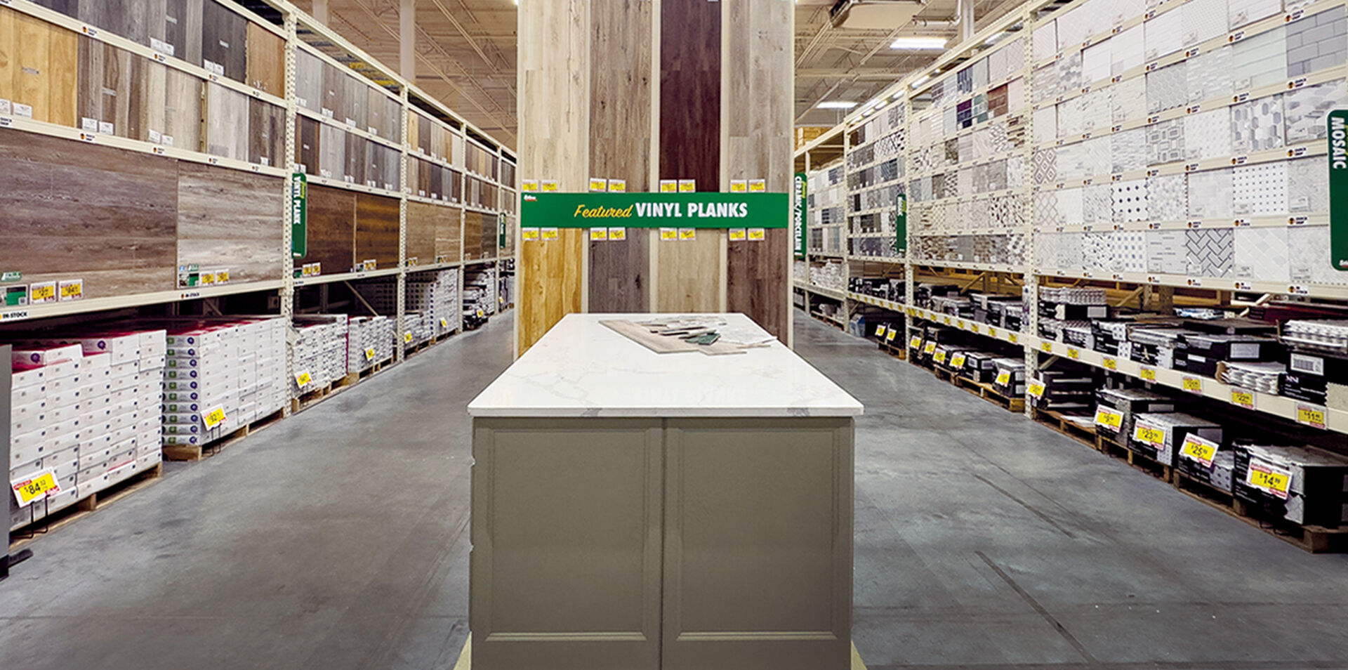 Flooring displays and product aisles photographed for Stine’s website