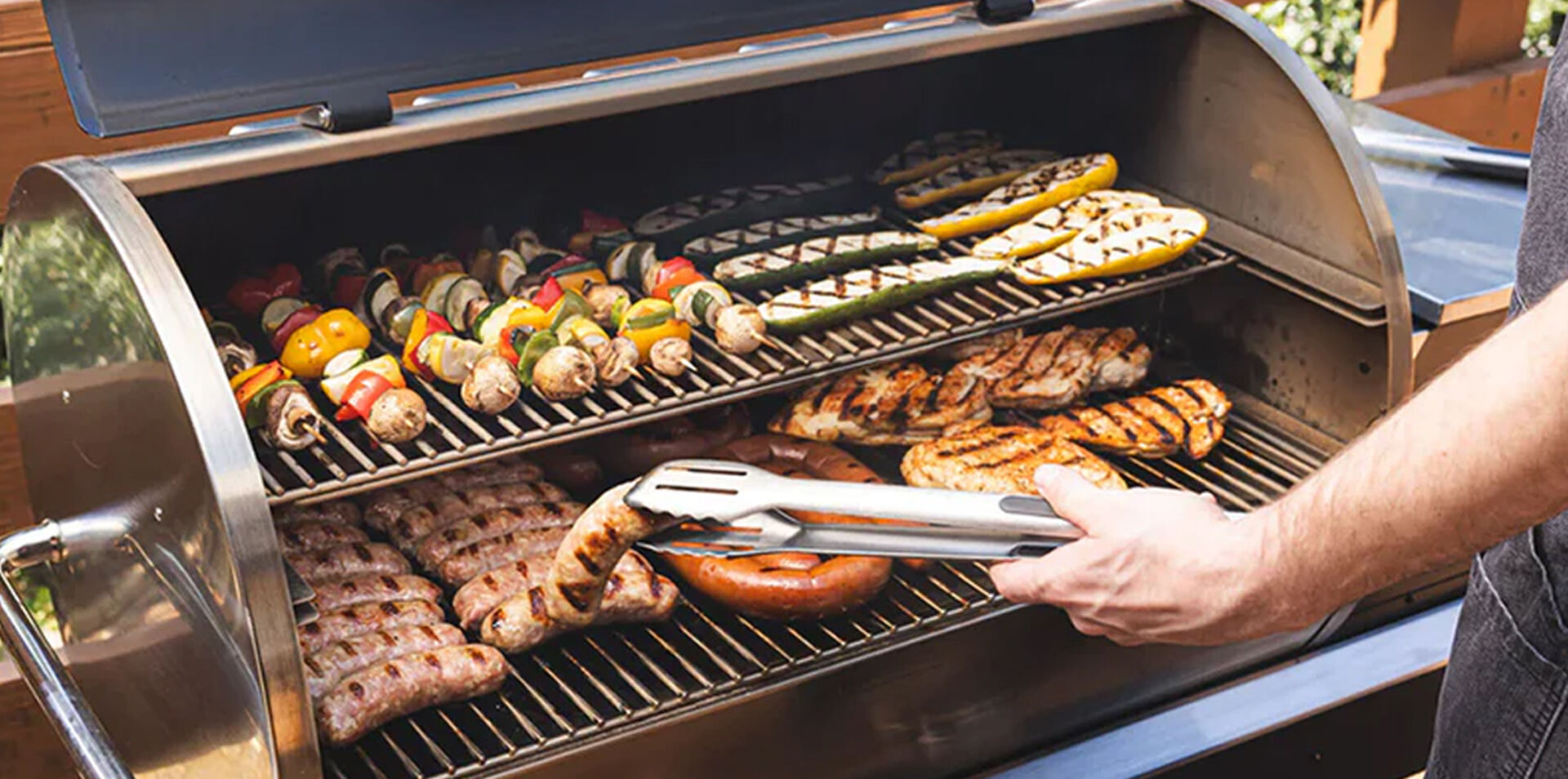 Cooking vegetables and food outdoors on a grill